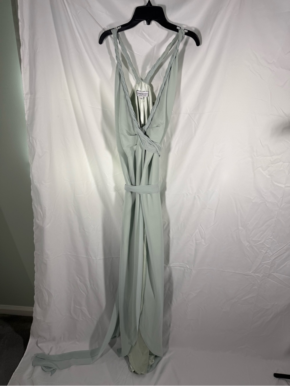 Ceremony by Joanna August Sage Green Convertible Twist-Front Maxi Dress